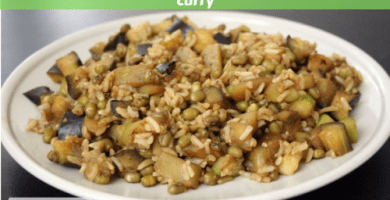 Arroz basmati integral y judías mungo con verduras al curry